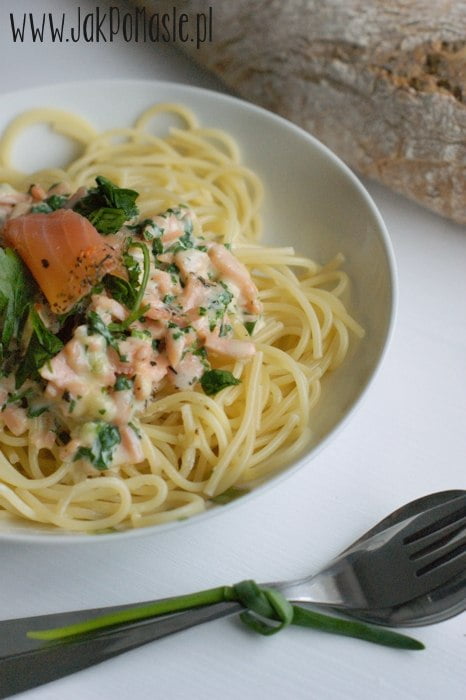 spaghetti z łososiem
