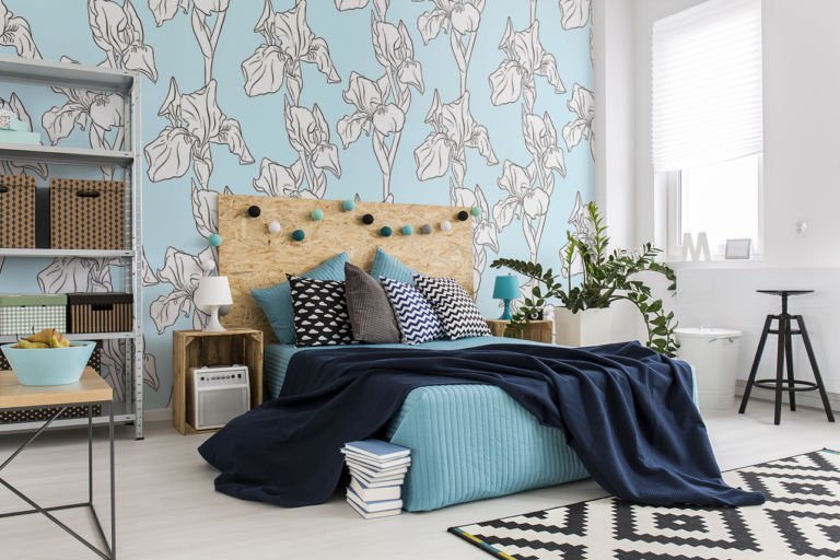 turkusowa fototapeta kwiaty