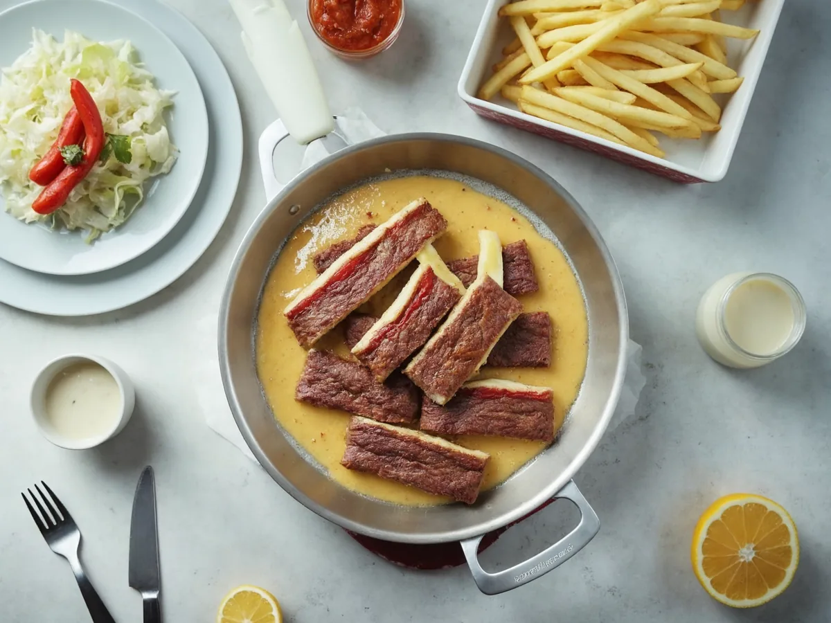 Mięso kebabowe smażone na patelni z kuminem i papryką do domowego kapsalonu