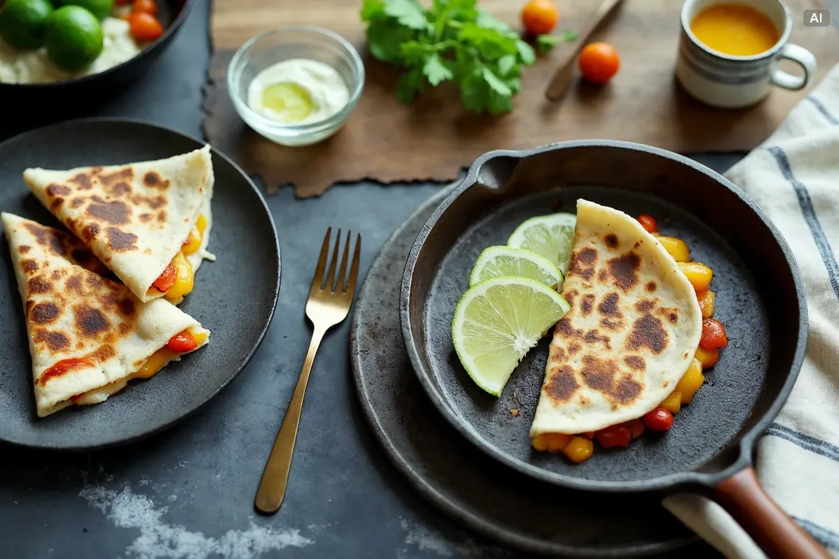 Quesadilla na suchej patelni z brązowymi plamami po smażeniu