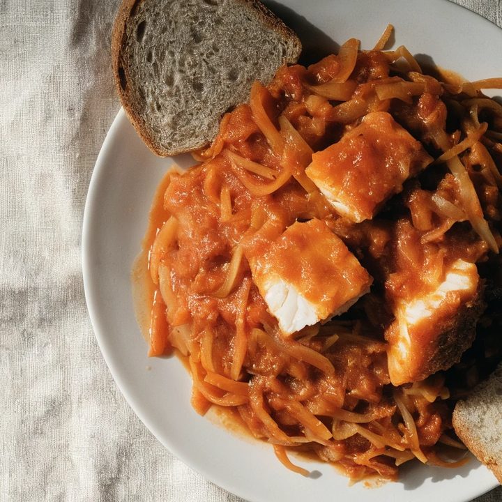 Ryba po grecku z pieczywem