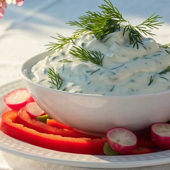 Tzatziki z paskami papryki i rzodkiewką