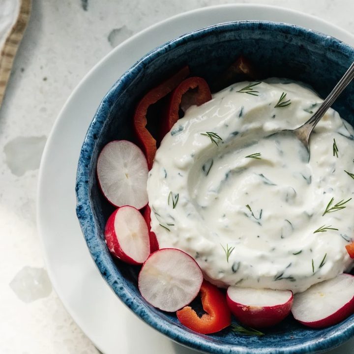 Tzatziki z paskami papryki i rzodkiewką