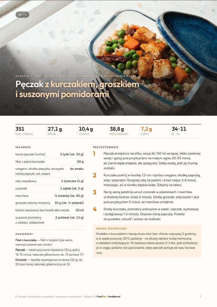 Strona z przepisem na pęczak z kurczakiem