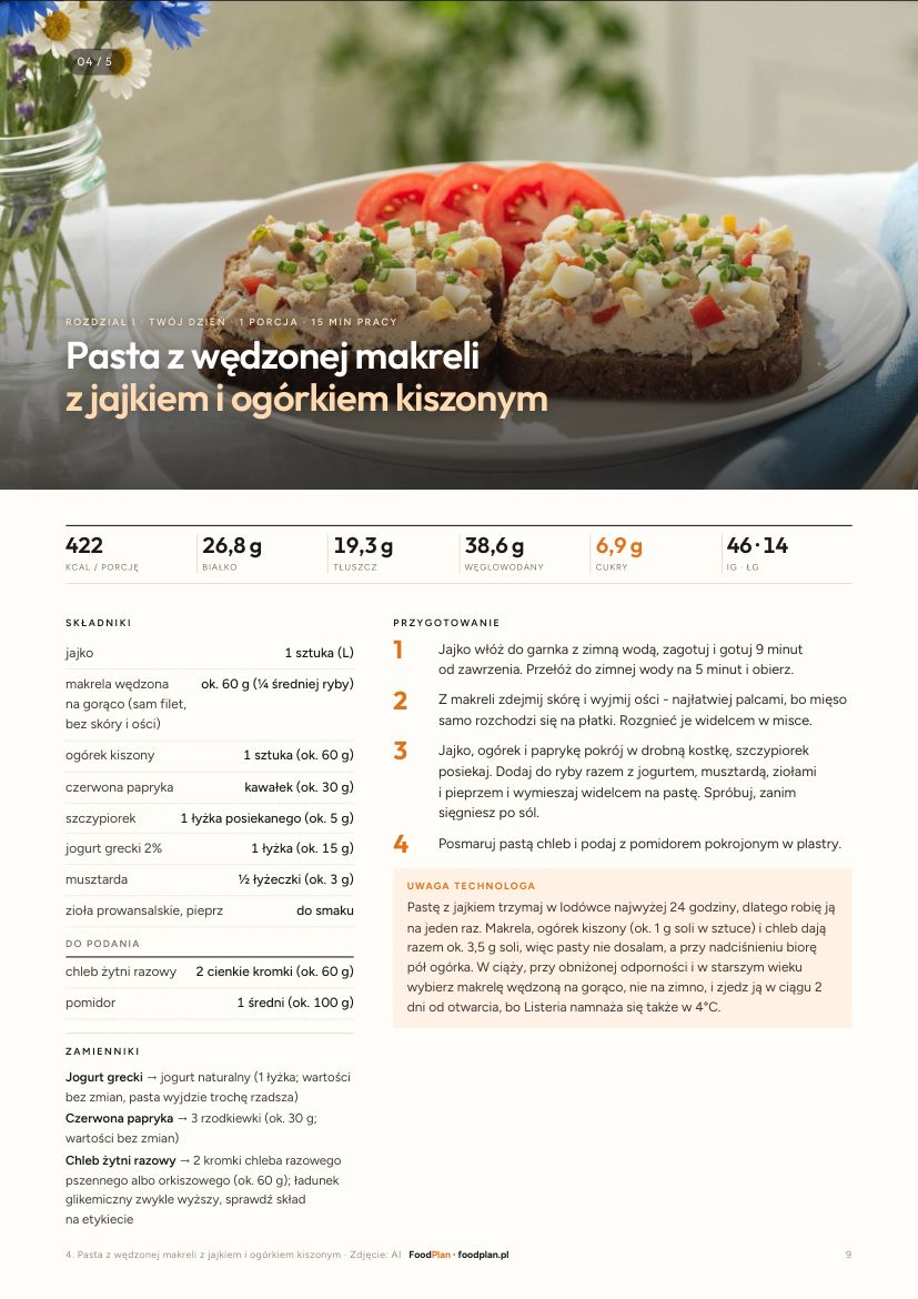 Strona z przepisem na pastę z makreli