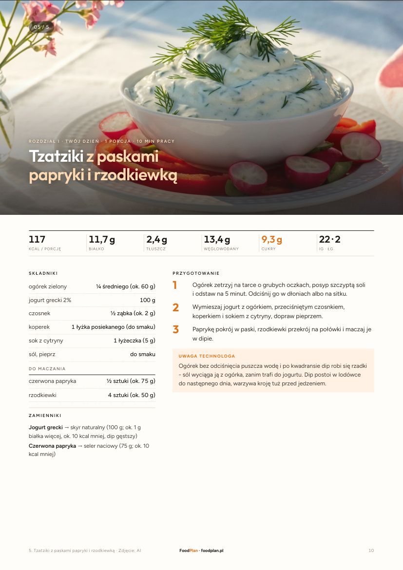 Strona z przepisem na tzatziki