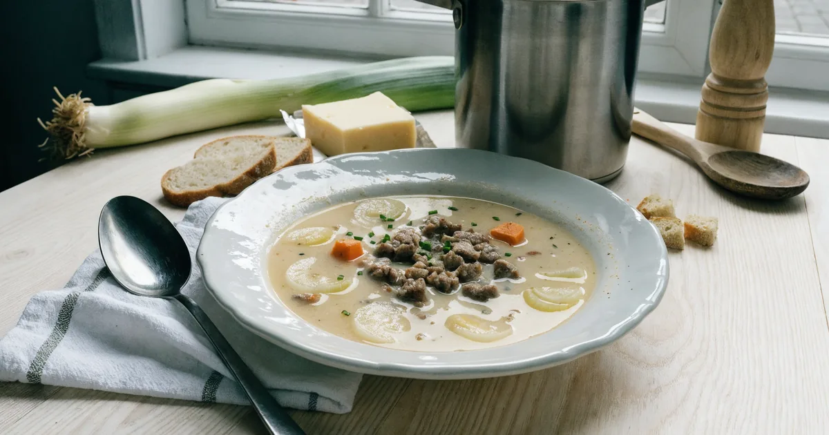 Zupa porowa - przepis z mięsem mielonym i serkiem, 50 min